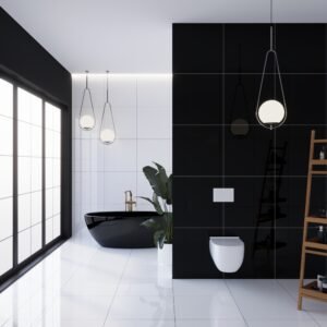 Nova Siyah Parlak 60x60 Alaska Beyaz Render